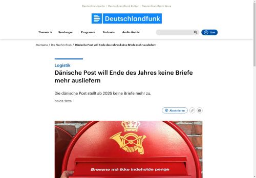 Vorschaubild Logistik - Dänische Post will Ende des Jahres keine Briefe mehr ausliefern