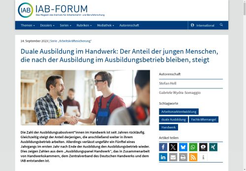 Vorschaubild Duale Ausbildung im Handwerk: Der Anteil der jungen Menschen, die nach der Ausbildung im ...