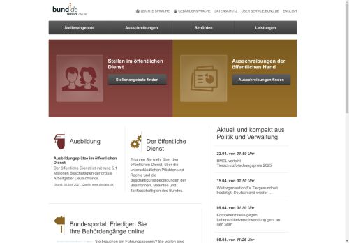 Vorschaubild SERVICE.BUND.DE - Stellenangebote im Öffentlichen Dienst