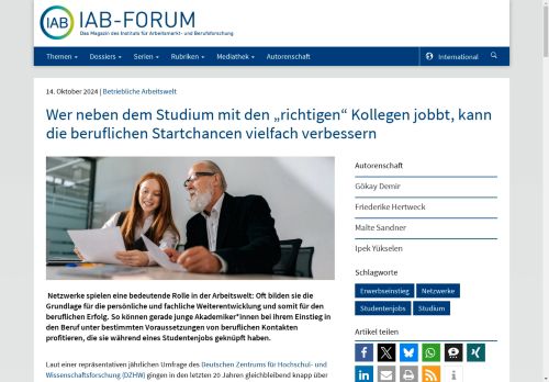 Vorschaubild Wer neben dem Studium mit den „richtigen“ Kollegen jobbt, kann die beruflichen Startchancen vielfach verbessern