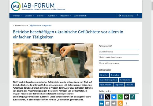 Vorschaubild Betriebe beschäftigen ukrainische Geflüchtete vor allem in einfachen Tätigkeiten